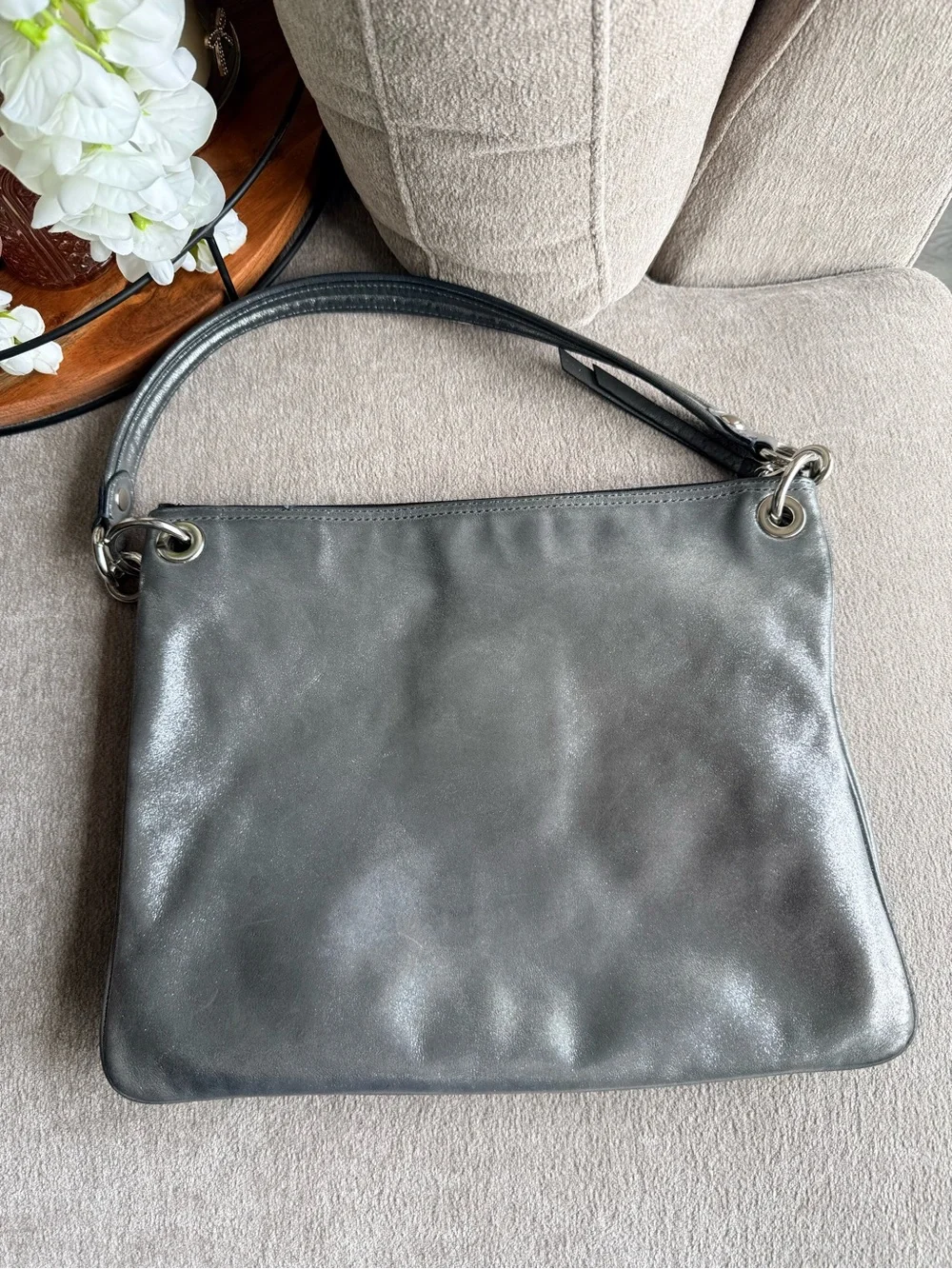 Coach Vintage Y2K Poppy Metallic Silver Leather Shoulder Bag Crossbody